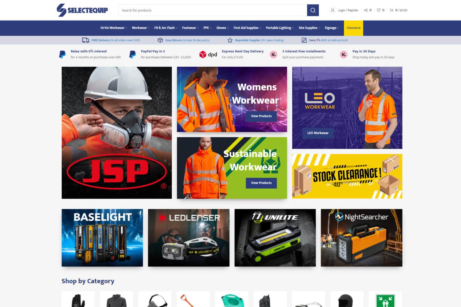 Selectequip Shop ecommerce website design and SEO