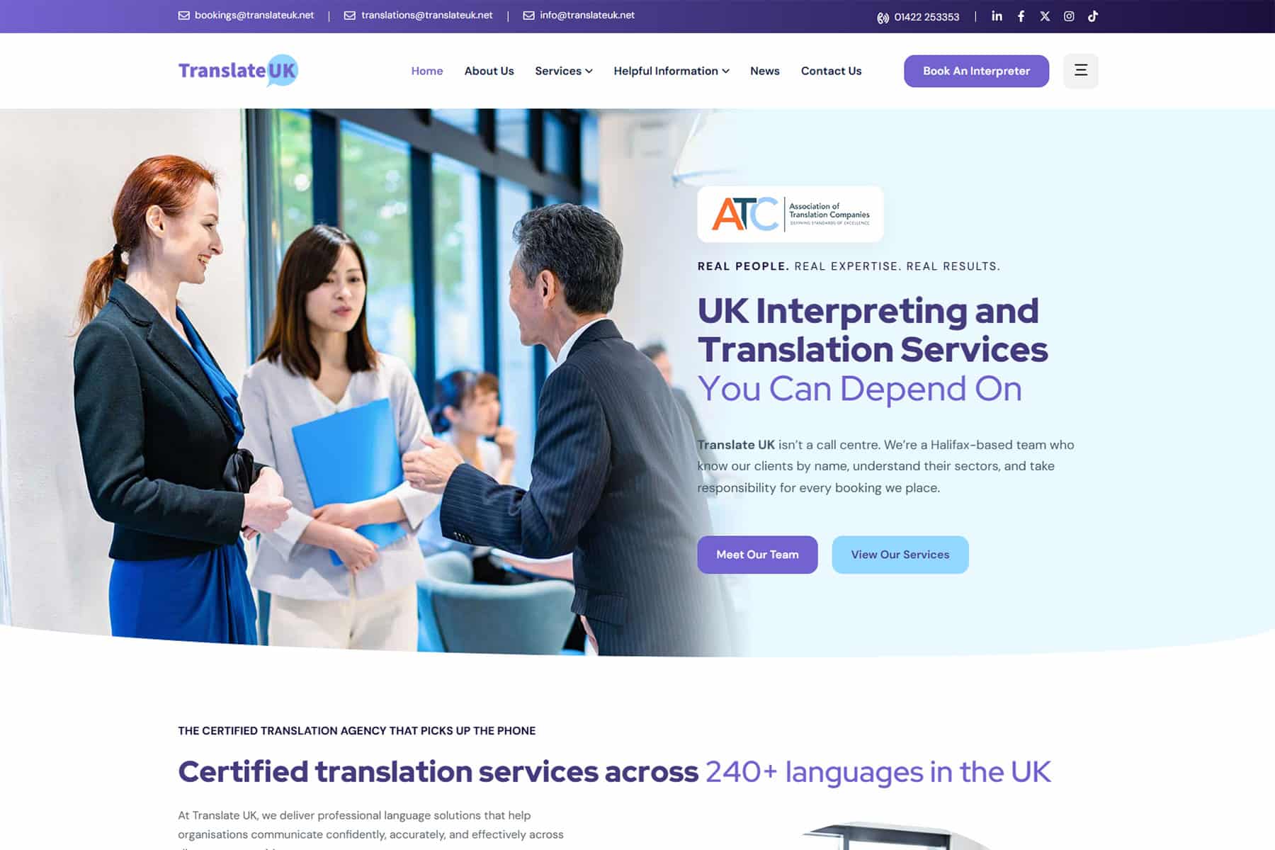 Translate UK website design